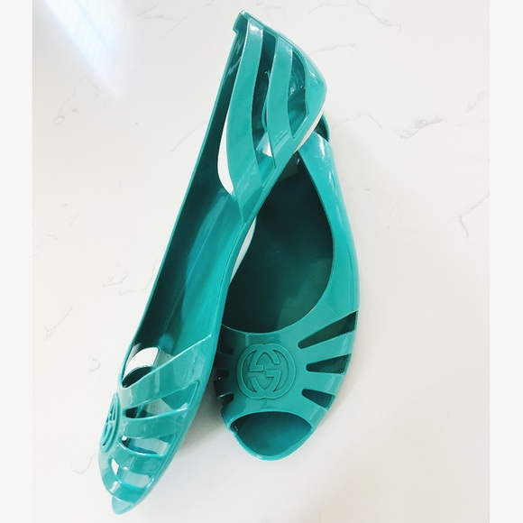 Gucci Blue Interlocking G Logo Rubber D'Orsay Flats - Picture 4 of 6